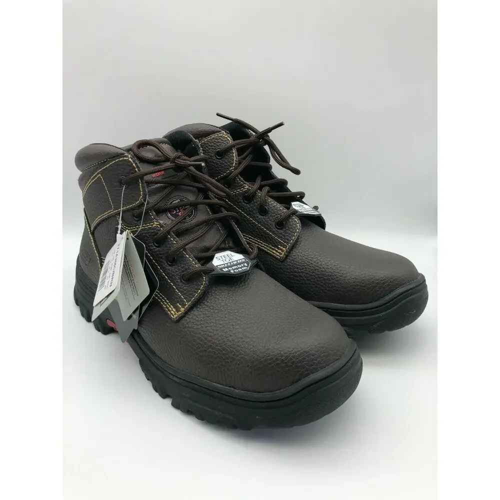 Skechers Men's 77143MC Brown Leather Steel Toe Safety Boots Lace Up Size US 13